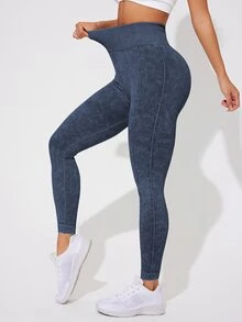 SHEIN Sports Women's Solid Color Simple Daily Sports Leggings Yoga Pants - Navy Blue - View 2