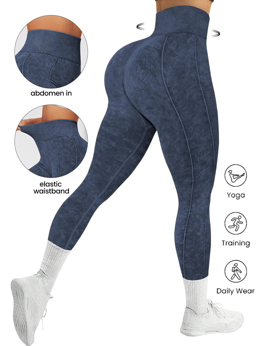 SHEIN Sports Women's Solid Color Simple Daily Sports Leggings Yoga Pants - Navy Blue - View 1