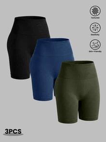 Sweetra Women's Plus Size Solid Color Casual Versatile Daily Wear Sports Shorts 3-Pack - Multicolor - View 1