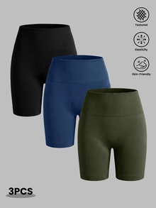 Sweetra Women's Plus Size Solid Color Casual Versatile Daily Wear Sports Shorts 3-Pack - Multicolor - View 2