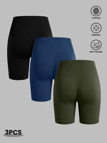 Sweetra Women's Plus Size Solid Color Casual Versatile Daily Wear Sports Shorts 3-Pack - Multicolor - View 3