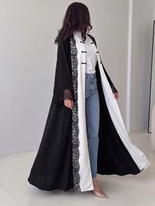 Yasmyna Spring Summer Autumn Eyelash Lace Frog Button V-Neck Fashion Slimming Elegant Intellectual Date Daily Versatile Women's Long Robe - Multicolor - View 15