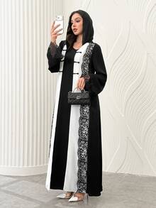 Yasmyna Spring Summer Autumn Eyelash Lace Frog Button V-Neck Fashion Slimming Elegant Intellectual Date Daily Versatile Women's Long Robe - Multicolor - View 6
