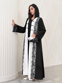 Yasmyna Spring Summer Autumn Eyelash Lace Frog Button V-Neck Fashion Slimming Elegant Intellectual Date Daily Versatile Women's Long Robe - Multicolor - View 7