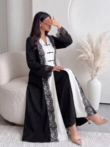 Yasmyna Spring Summer Autumn Eyelash Lace Frog Button V-Neck Fashion Slimming Elegant Intellectual Date Daily Versatile Women's Long Robe - Multicolor - View 14