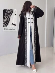 Yasmyna Spring Summer Autumn Eyelash Lace Frog Button V-Neck Fashion Slimming Elegant Intellectual Date Daily Versatile Women's Long Robe - Multicolor - View 11