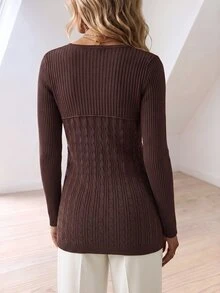 Fine & Folde Women's Fashion Versatile Lace Patchwork Single-Breasted Knit Thin Cardigan - Coffee Brown - View 2
