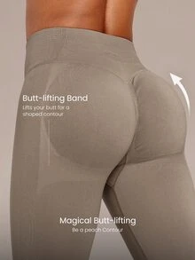 GLOWMODE 24" Ultrafine Soft Seamless Strong Strides High-Rise 3-Panel Waist Non-See Through Scrunch Butt Lifting Leggings Medium Impact Training Running Workout Gym Wear - Khaki - View 5