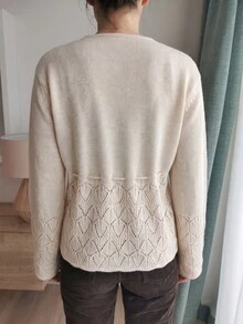 Breezaya Autumn/Winter French Elegant Fresh Style Lace Hollow Knit Cardigan Round Neck Single-Breasted Cinched Waist Flared Cuff Top Daily Commute Brunch - Apricot - View 2