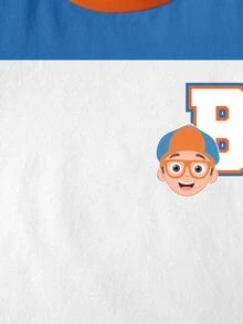 Blippi X SHEIN Young Boy Letter Cartoon Print Casual Daily Short Sleeve T-Shirt - White - View 3