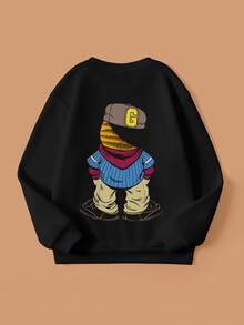 GARFIELD | SHEIN Tween Boy Cartoon Pattern Crew Neck Casual Everyday Long Sleeve Sweatshirt - White - View 2