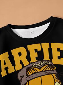 GARFIELD | SHEIN Tween Boy Cartoon Pattern Crew Neck Casual Everyday Long Sleeve Sweatshirt - White - View 3