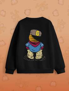 GARFIELD | SHEIN Tween Boy Cartoon Pattern Crew Neck Casual Everyday Long Sleeve Sweatshirt - White - View 7