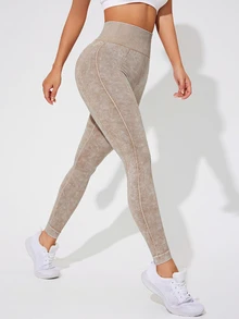 SHEIN Sports 女士简约运动紧身裤瑜伽裤 - 香檳色 - 查看 7