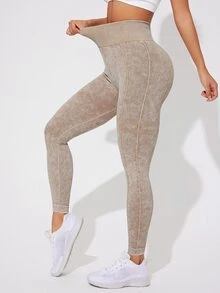 SHEIN Sports 女士简约运动紧身裤瑜伽裤 - 香檳色 - 查看 2