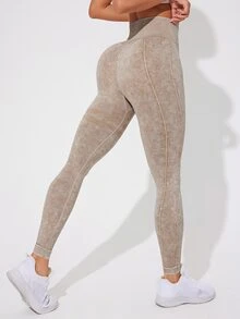 SHEIN Sports 女士简约运动紧身裤瑜伽裤 - 香檳色 - 查看 5