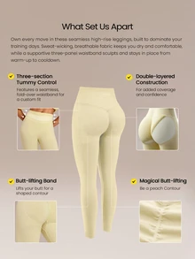 GLOWMODE 24" Ultrafine Soft Seamless Strong Strides High-Rise 3-Panel Waist Non-See Through Scrunch Butt Lifting Leggings Medium Impact Training Running Workout Gym Wear - French Vanilla - View 3