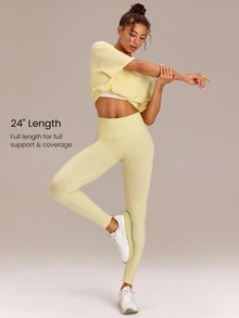 GLOWMODE 24" Ultrafine Soft Seamless Strong Strides High-Rise 3-Panel Waist Non-See Through Scrunch Butt Lifting Leggings Medium Impact Training Running Workout Gym Wear - French Vanilla - View 4