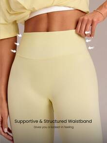 GLOWMODE 24" Ultrafine Soft Seamless Strong Strides High-Rise 3-Panel Waist Non-See Through Scrunch Butt Lifting Leggings Medium Impact Training Running Workout Gym Wear - French Vanilla - View 6