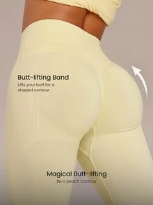 GLOWMODE 24" Ultrafine Soft Seamless Strong Strides High-Rise 3-Panel Waist Non-See Through Scrunch Butt Lifting Leggings Medium Impact Training Running Workout Gym Wear - French Vanilla - View 5