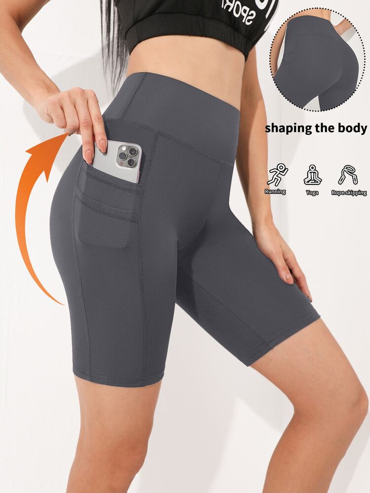 Easithlete Easithlete شورت رياضي نسائي بلون موحد بخصر عالي وجيوب ورفع المؤخرة، كاجوال أساسي للياقة البدنية والتمارين الرياضية، رمادي فاتح، صيفي - رمادي صخري - مشاهدة 3