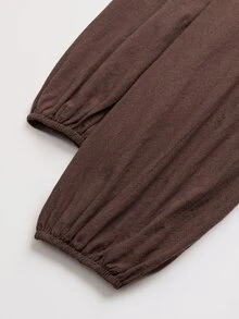 LUMIGAL Women's Coffee Brown V-Neck Long Sleeve Slit Dress Vacation Autumn Boho - Coffee Brown - View 6