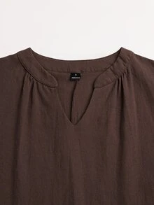 LUMIGAL Women's Coffee Brown V-Neck Long Sleeve Slit Dress Vacation Autumn Boho - Coffee Brown - View 5
