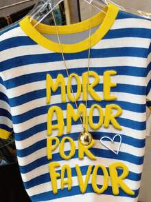 DrmWander Women's Summer Top, Blue And Yellow Striped Color-Block Splicing, All-Over Print Design, Color-Block Neckline And Cuffs, Comfortable And Lightweight - Green - View 4