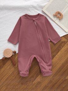 SHEIN 5件隨機發送 1件新生女嬰連身衣套裝，白色、深紫色、粉色、杏色，秋冬季，柔軟薄款精緻可愛櫻桃舒適款 - 彩色 - 查看 1