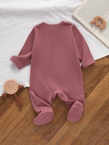 SHEIN 5件隨機發送 1件新生女嬰連身衣套裝，白色、深紫色、粉色、杏色，秋冬季，柔軟薄款精緻可愛櫻桃舒適款 - 彩色 - 查看 2
