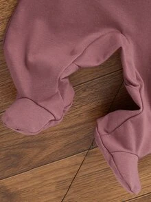 SHEIN 5件隨機發送 1件新生女嬰連身衣套裝，白色、深紫色、粉色、杏色，秋冬季，柔軟薄款精緻可愛櫻桃舒適款 - 彩色 - 查看 4