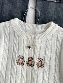 Tween Girl Cartoon Pattern Casual Versatile Daily Wear Long Sleeve Sweater - White - View 4