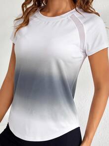 SHEIN Cheerettes Women's Ombre Curved Hem Athletic Top Sportswear Short Sleeve Gym Workout Sports Tee For Autumn - Grey - View 1
