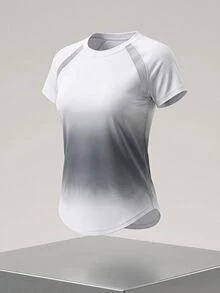 SHEIN Cheerettes Women's Ombre Curved Hem Athletic Top Sportswear Short Sleeve Gym Workout Sports Tee For Autumn - Grey - View 7