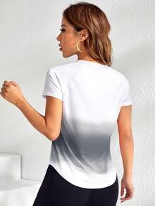 SHEIN Cheerettes Women's Ombre Curved Hem Athletic Top Sportswear Short Sleeve Gym Workout Sports Tee For Autumn - Grey - View 3