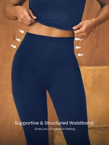 GLOWMODE 24" Ultrafine Soft Seamless Strong Strides High-Rise 3-Panel Waist Non-See Through Scrunch Butt Lifting Leggings Medium Impact Training Running Workout Gym Wear - Dark Blue - View 6