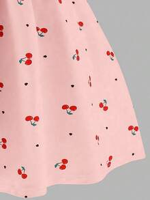 Tween Girls Girls' Fruit Cherry Digital Print Spaghetti Strap Mini Dress, Outfit - Pink - View 5