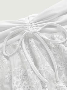 SHEIN MOD 大尺碼女款蕾絲抽繩腰迷你裙，婚禮、電音派對仙女幻想風、Y2K、性感、西式穿搭、夏季度假約會之夜全白款 - 白色 - 查看 7