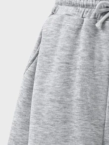 SHEIN Tween Girl Knit Light Gray Loose Casual Versatile Drawstring Pocket Wide Leg Sweatpants - Grey - View 6