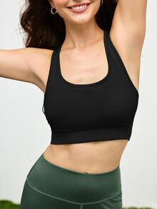 SHEIN Cheerettes Women's High Support Racer Back Sports Bra Push Up Sportswear Gym Workout Activewear For Autumn - Black - View 6