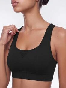SHEIN Cheerettes Women's High Support Racer Back Sports Bra Push Up Sportswear Gym Workout Activewear For Autumn - Black - View 1