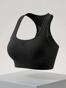 SHEIN Cheerettes Women's High Support Racer Back Sports Bra Push Up Sportswear Gym Workout Activewear For Autumn - Black - View 8