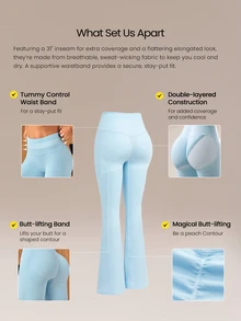 GLOWMODE 31" Ultrafine Soft Seamless SunFlow High Waist Sculpting Fit Seamless Butt Lift Compression Double Layer Coverage Flare Leggings Gym Summer - Blue - View 3