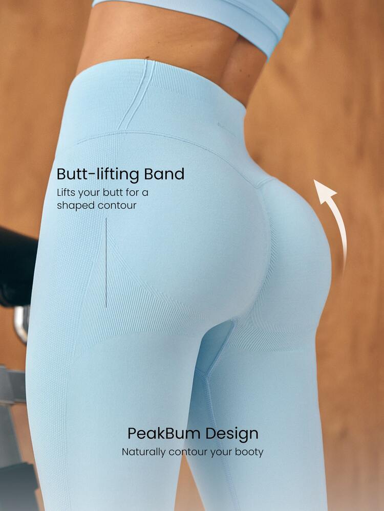 GLOWMODE 31" Ultrafine Soft Seamless SunFlow High Waist Sculpting Fit Seamless Butt Lift Compression Double Layer Coverage Flare Leggings Gym Summer - Blue - View 5