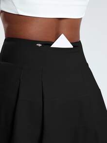 SHEIN Cheerettes Women's Solid Color Athletic Skort Sportswear Gym Workout Sports Skirt For Autumn - Black - View 5