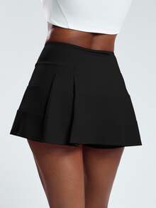 SHEIN Cheerettes Women's Solid Color Athletic Skort Sportswear Gym Workout Sports Skirt For Autumn - Black - View 3
