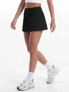 SHEIN Cheerettes Women's Solid Color Athletic Skort Sportswear Gym Workout Sports Skirt For Autumn - Black - View 1