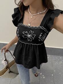 Elyressa 女款優雅夏季印花梭織面料襯衫 - 黑色 - 查看 3
