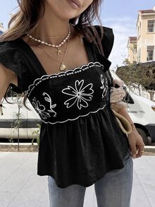 Elyressa 女款優雅夏季印花梭織面料襯衫 - 黑色 - 查看 4