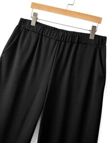GlowEve CURVE Women's Fashion Elegant Casual Smart Elastic Waistband Split Hem Lace Trim Flare Pants, Suitable For Daily Commute Wear Autumn Dinner Office Black - Black - View 5